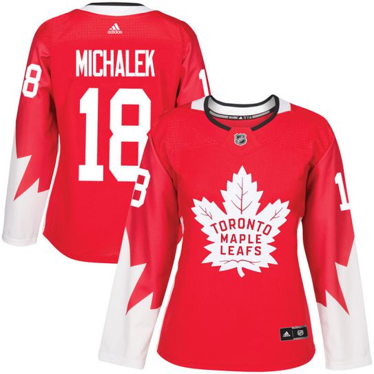 2017 NHL Toronto Maple Leafs women #18 Milan Michalek red jersey->women nhl jersey->Women Jersey